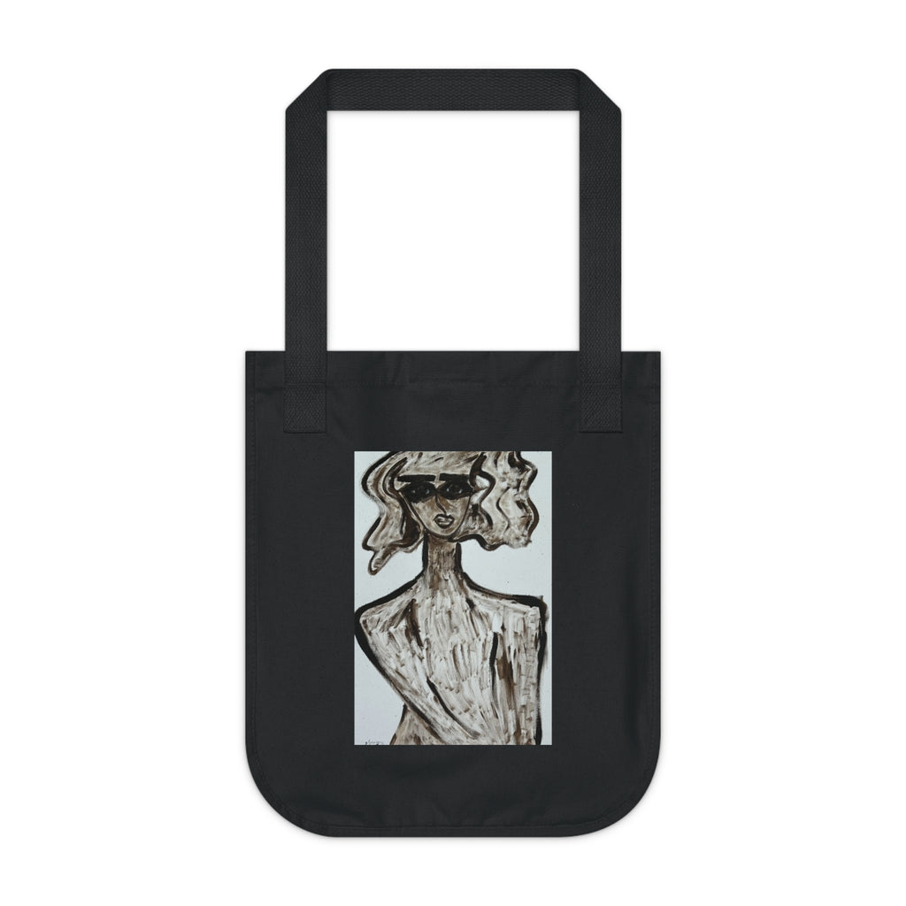 Sac cabas en toile bio | Sac cabas minimaliste avec portrait artistique, en coton écologique, orné d'une peinture abstraite, fait main