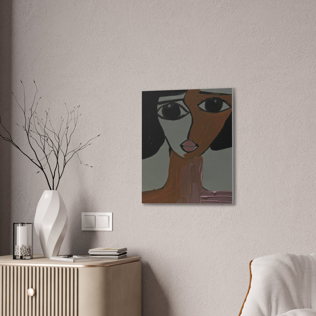 Toile tendue abstraite bicolore représentant un visage | Art mural figuratif moderne
