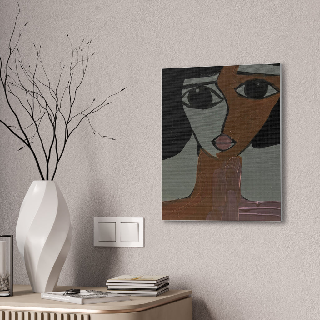 Toile tendue abstraite bicolore représentant un visage | Art mural figuratif moderne