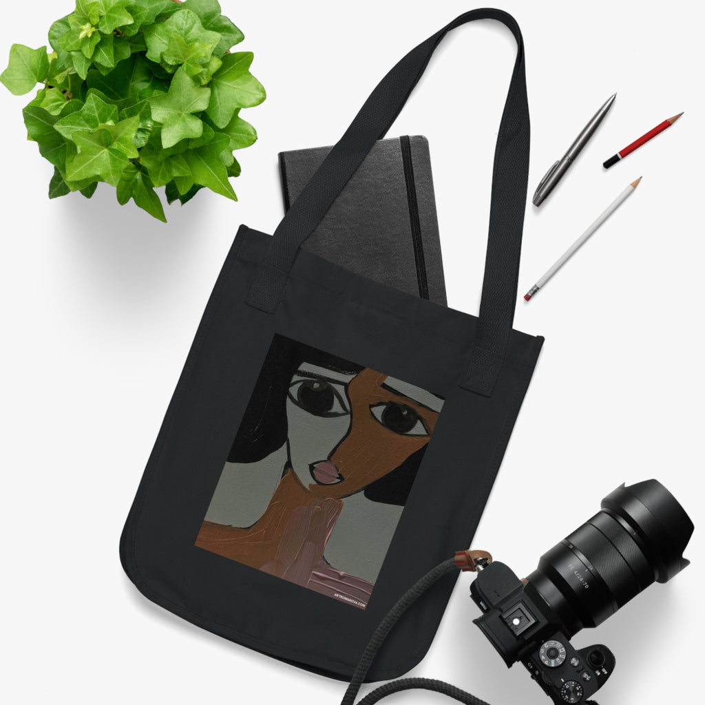 Sac cabas abstrait avec portrait | Art facial moderne, illustration minimaliste, fait main, etc., cabas en coton.