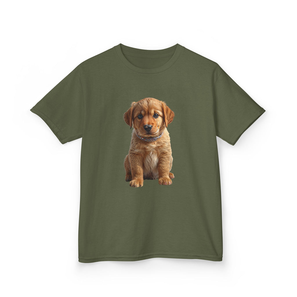 T-shirt enfant illustration chiot marron | T-shirt chien mignon, amoureux des animaux