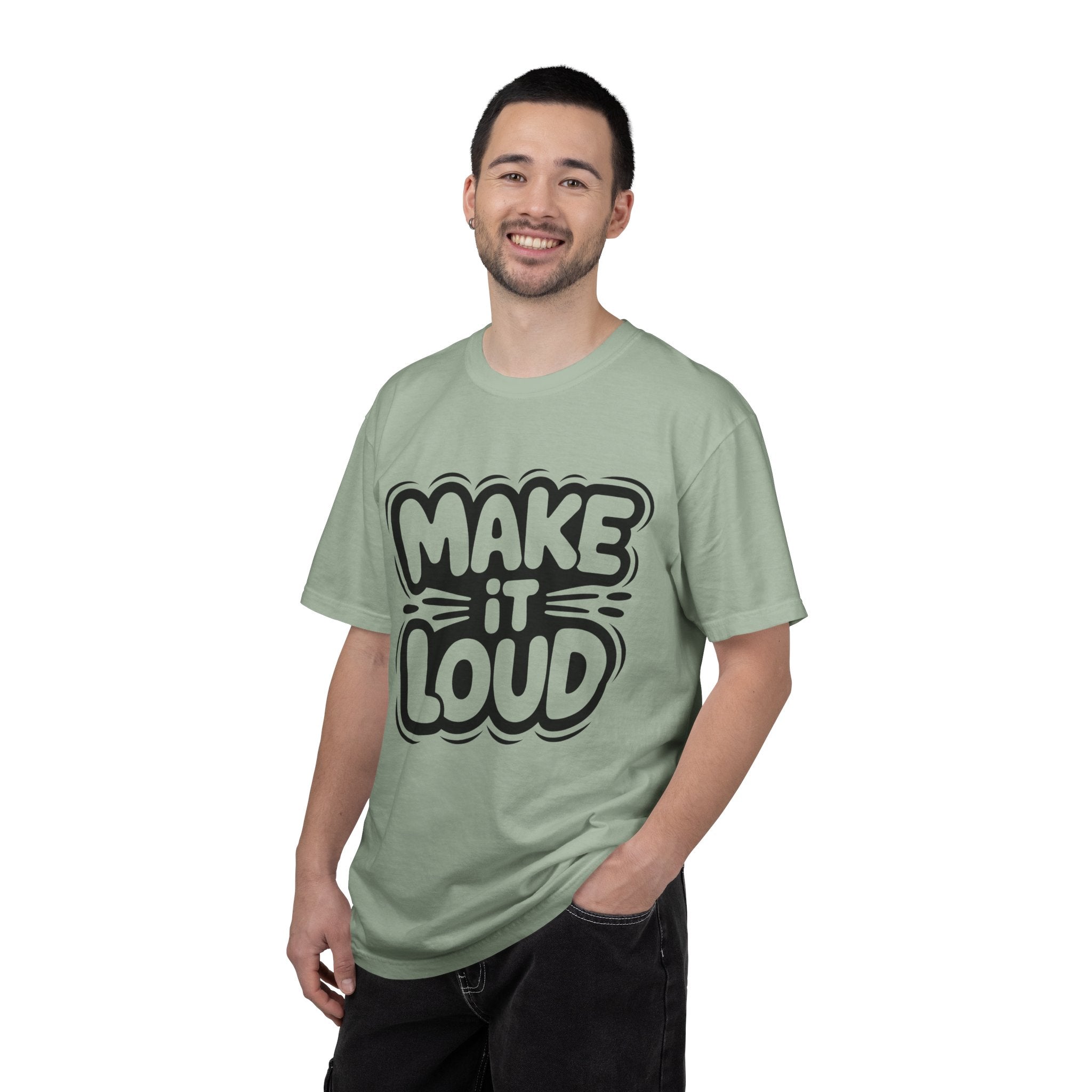 Make It Loud T-shirt | Bold Bubble Letter Graphic, Black White Design