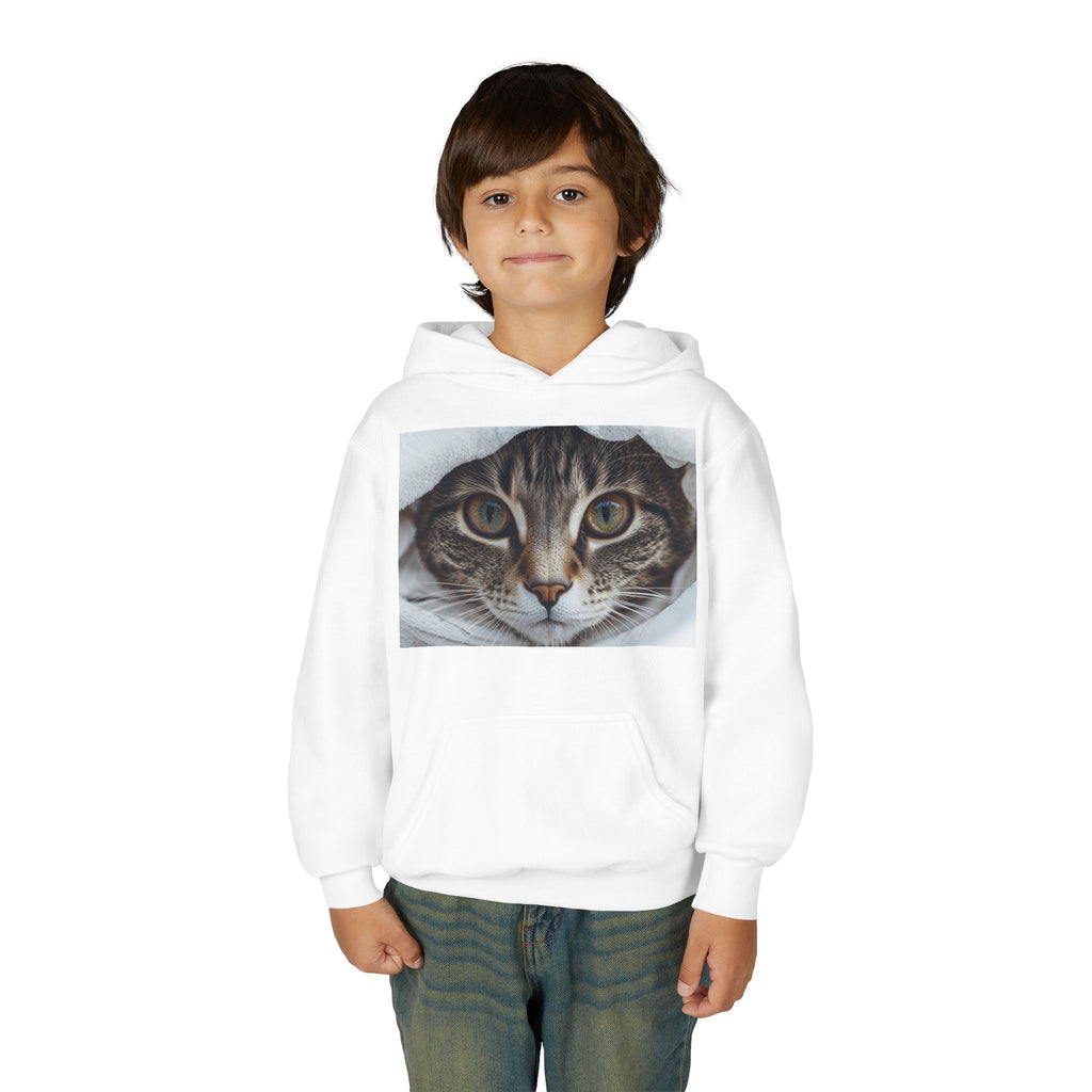 Tabby Cat Face Youth Hoodie | Cozy Cat Portrait Sweatshirt