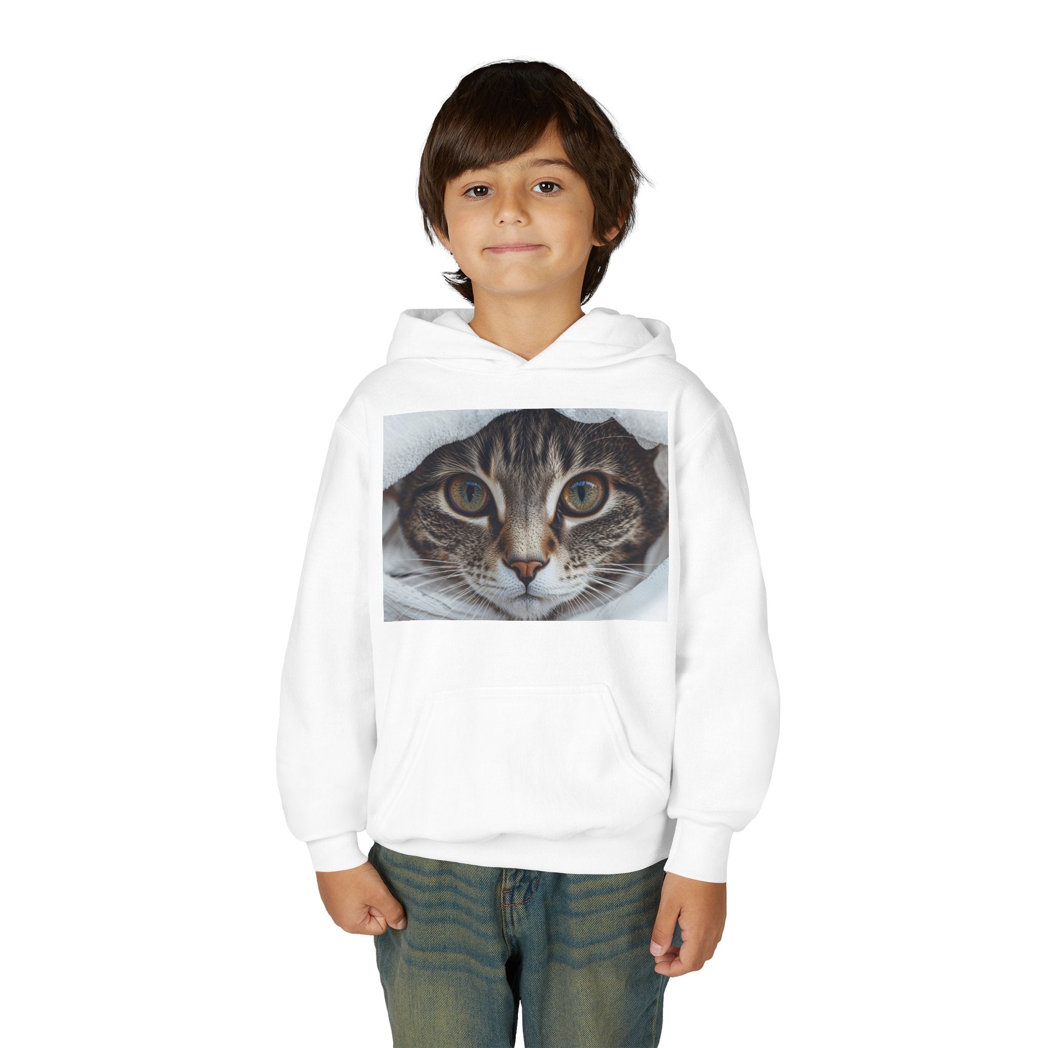 Tabby Cat Face Youth Hoodie | Cozy Cat Portrait Sweatshirt