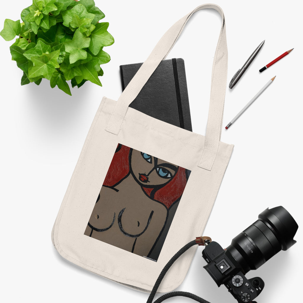Sac fourre-tout en toile organique à illustration abstraite | Impression d'art, sac fait main