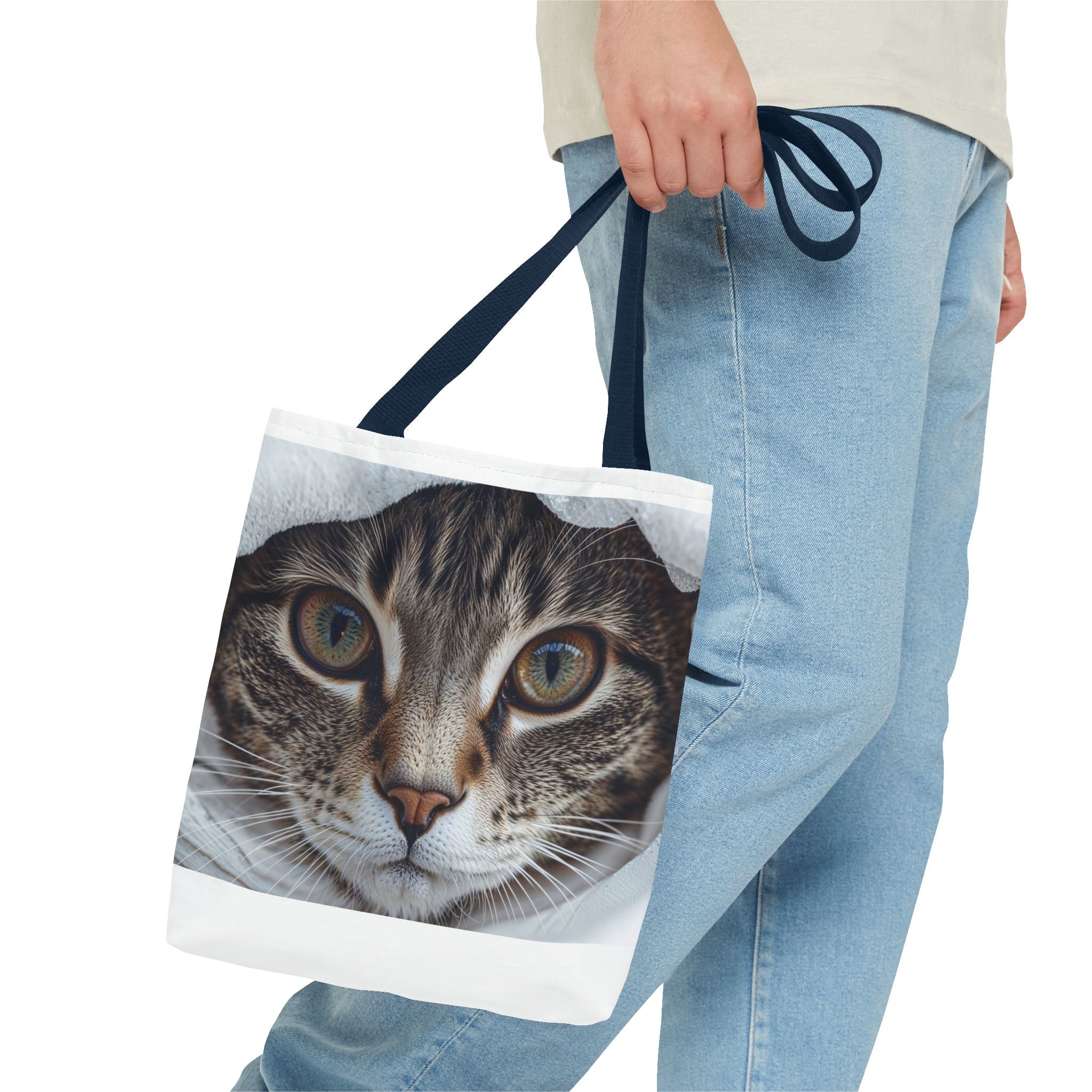 Sac fourre-tout motif chat tigré | Portrait de chat réaliste, imprimé intégral
