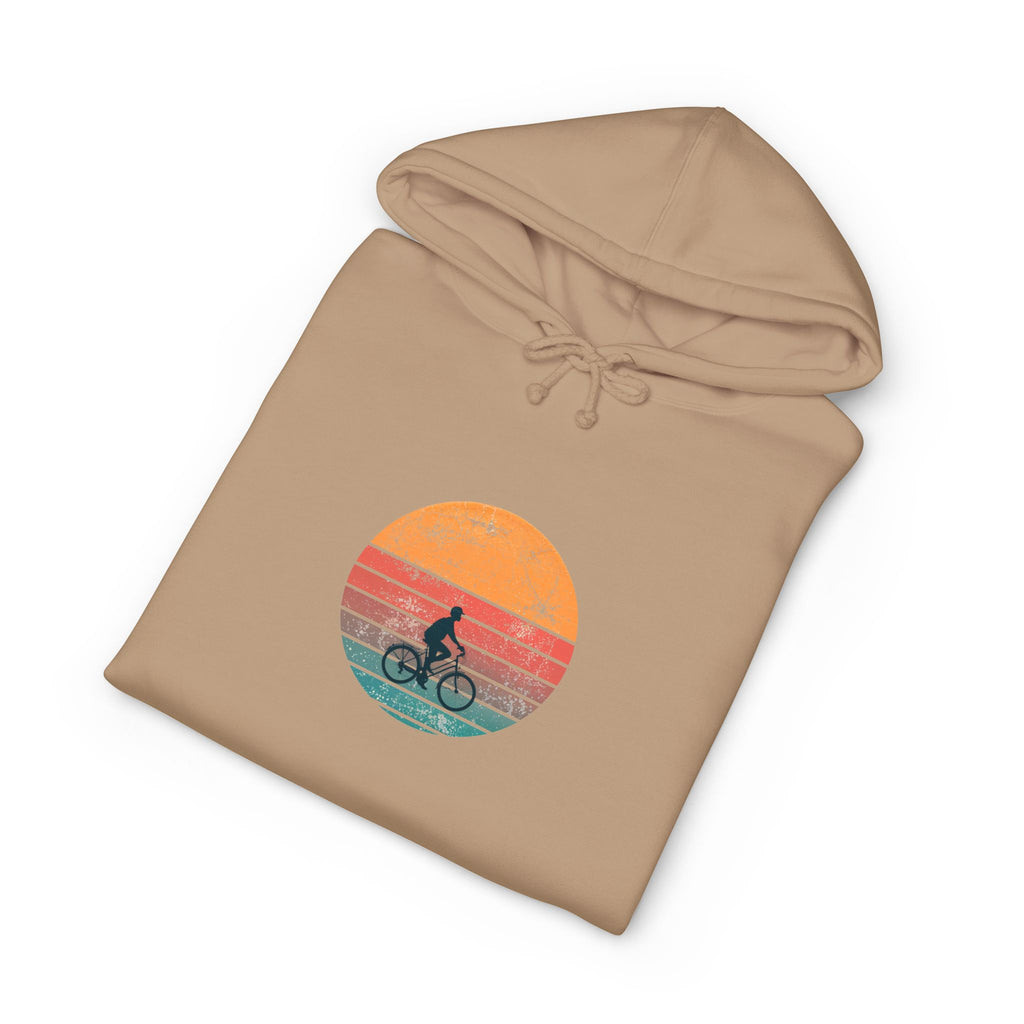 Sweat à capuche rétro coucher de soleil sur un vélo | Silhouette de vélo vintage, ambiance côtière