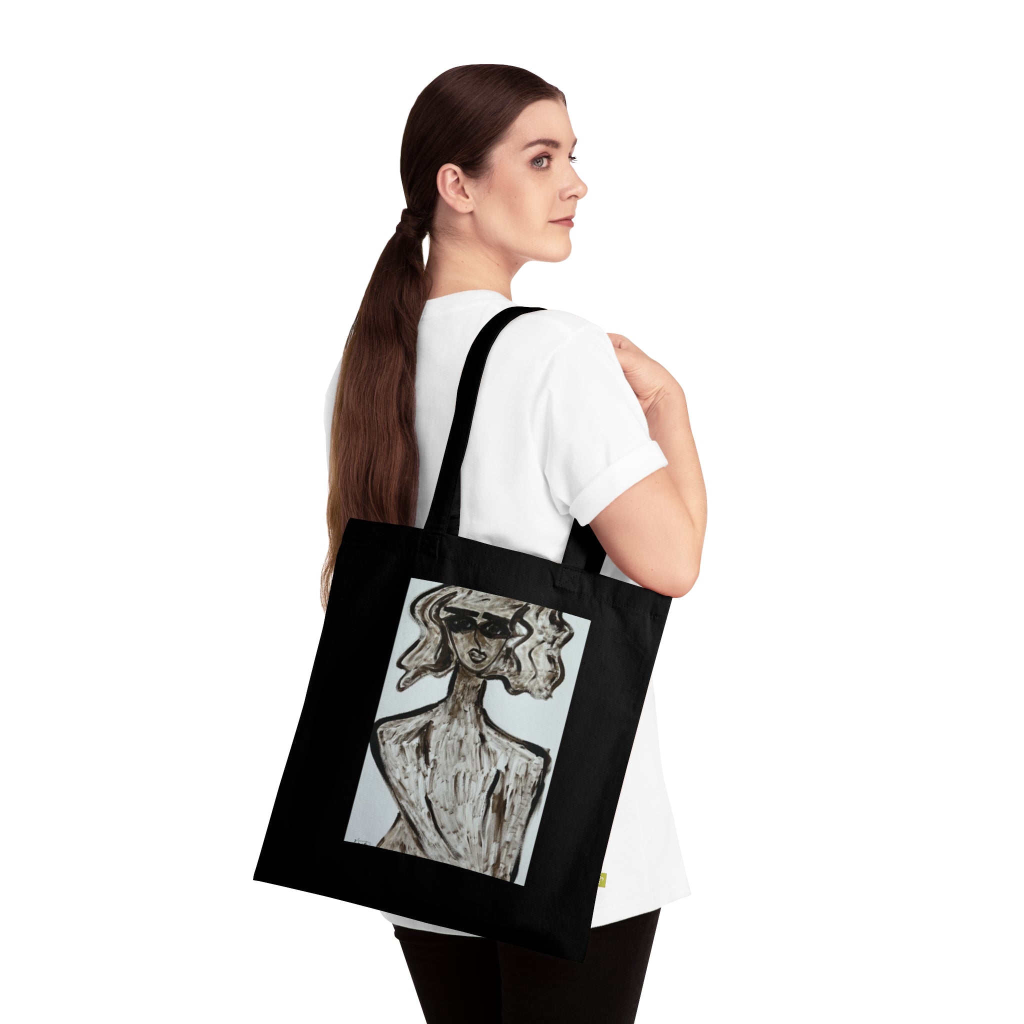 Sac cabas stylisé | Bleu marine, coton biologique, coton écologique, fait main, sac cabas artistique