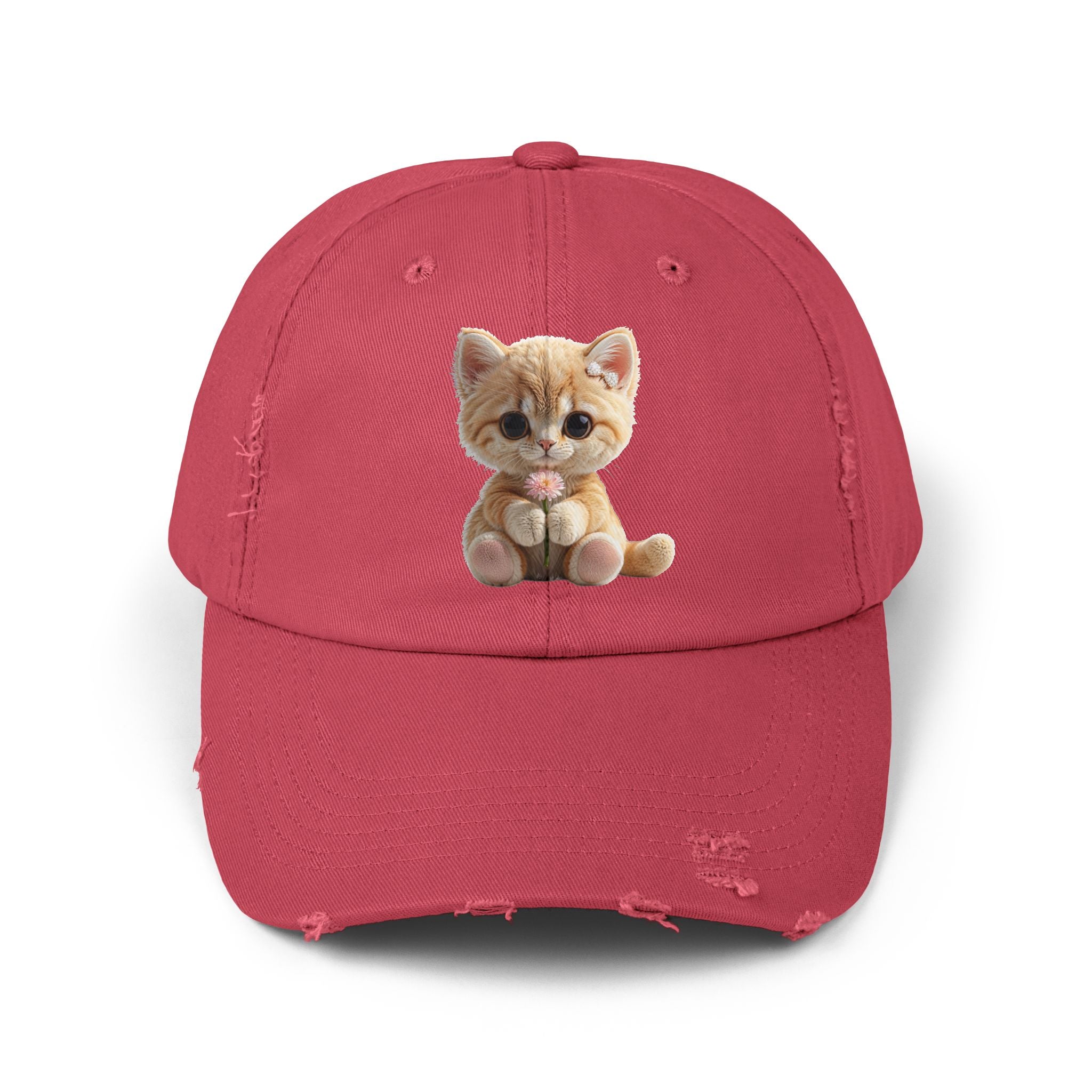 Cute Cap | Distressed Baseball Hat with kitty cat (Copy)
