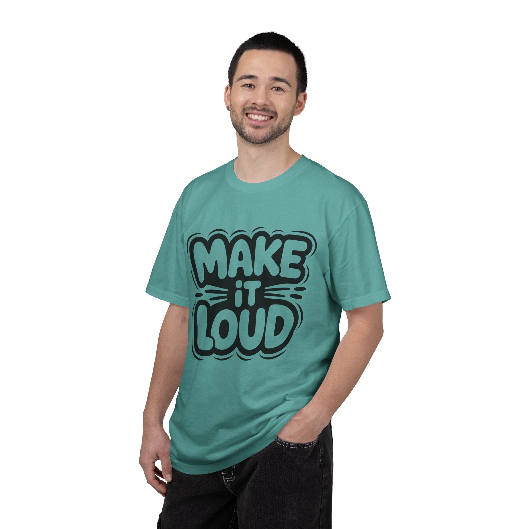Make It Loud T-shirt | Bold Bubble Letter Graphic, Black White Design