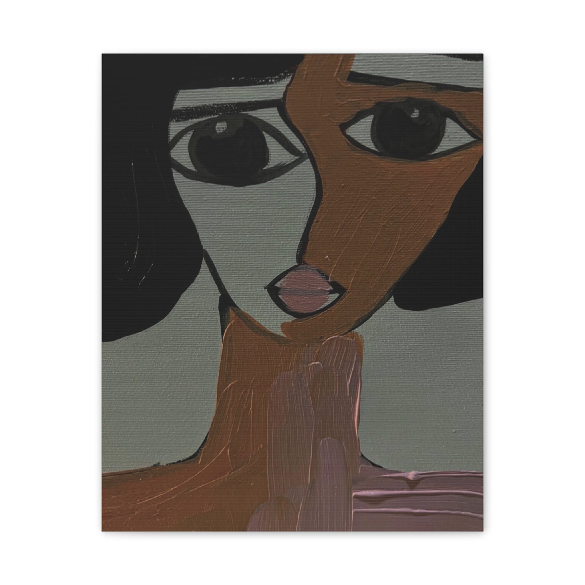 Toile tendue abstraite bicolore représentant un visage | Art mural figuratif moderne