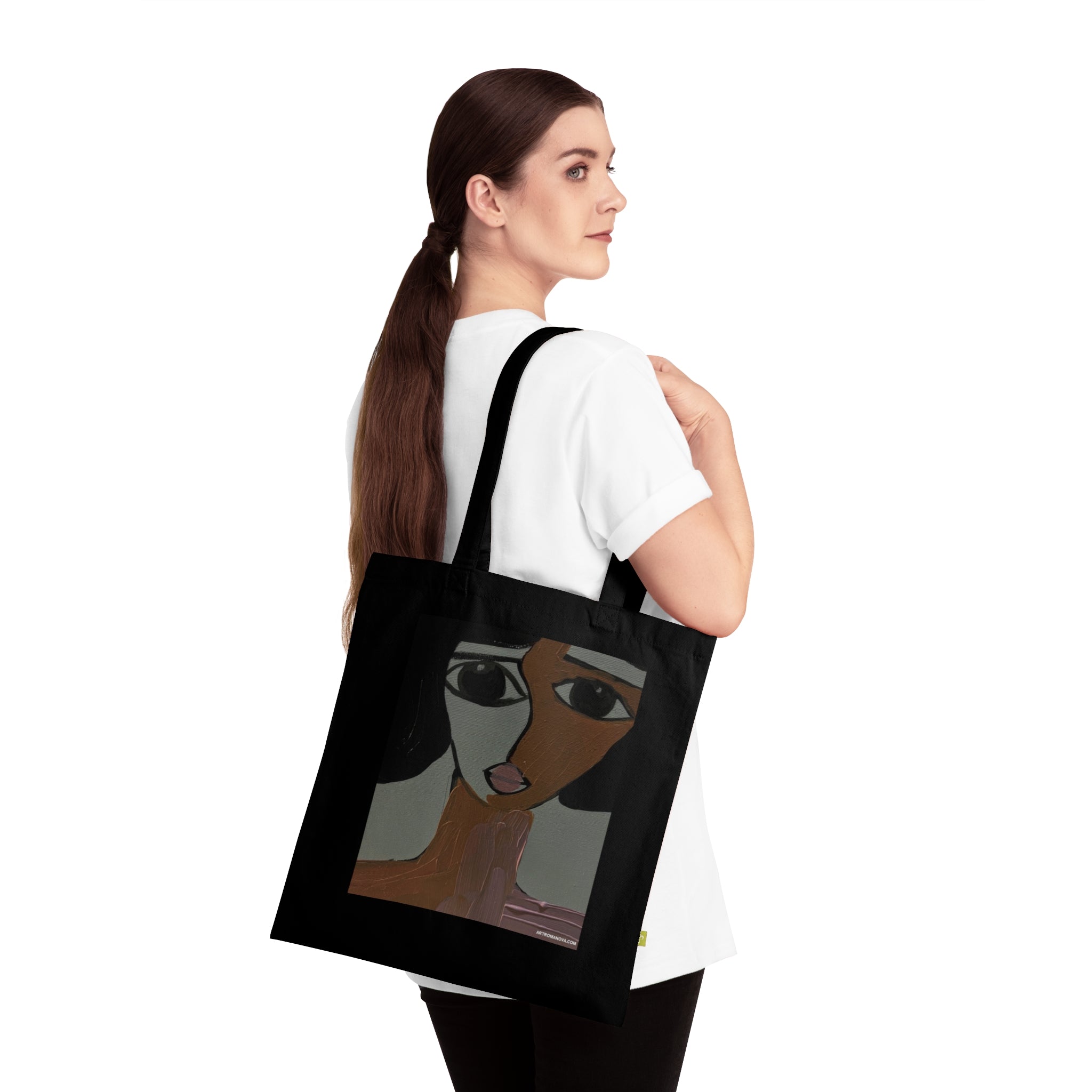 Sac fourre-tout peint de façon abstraite | Illustration de portrait d'art moderne, toile faite à la main, 100 % coton écologique
