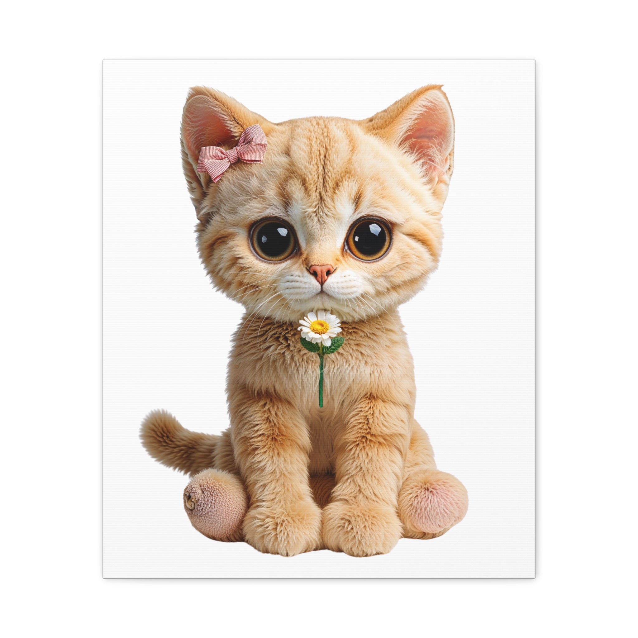 Cute Big-Eyed Kitten with Daisy Canvas
