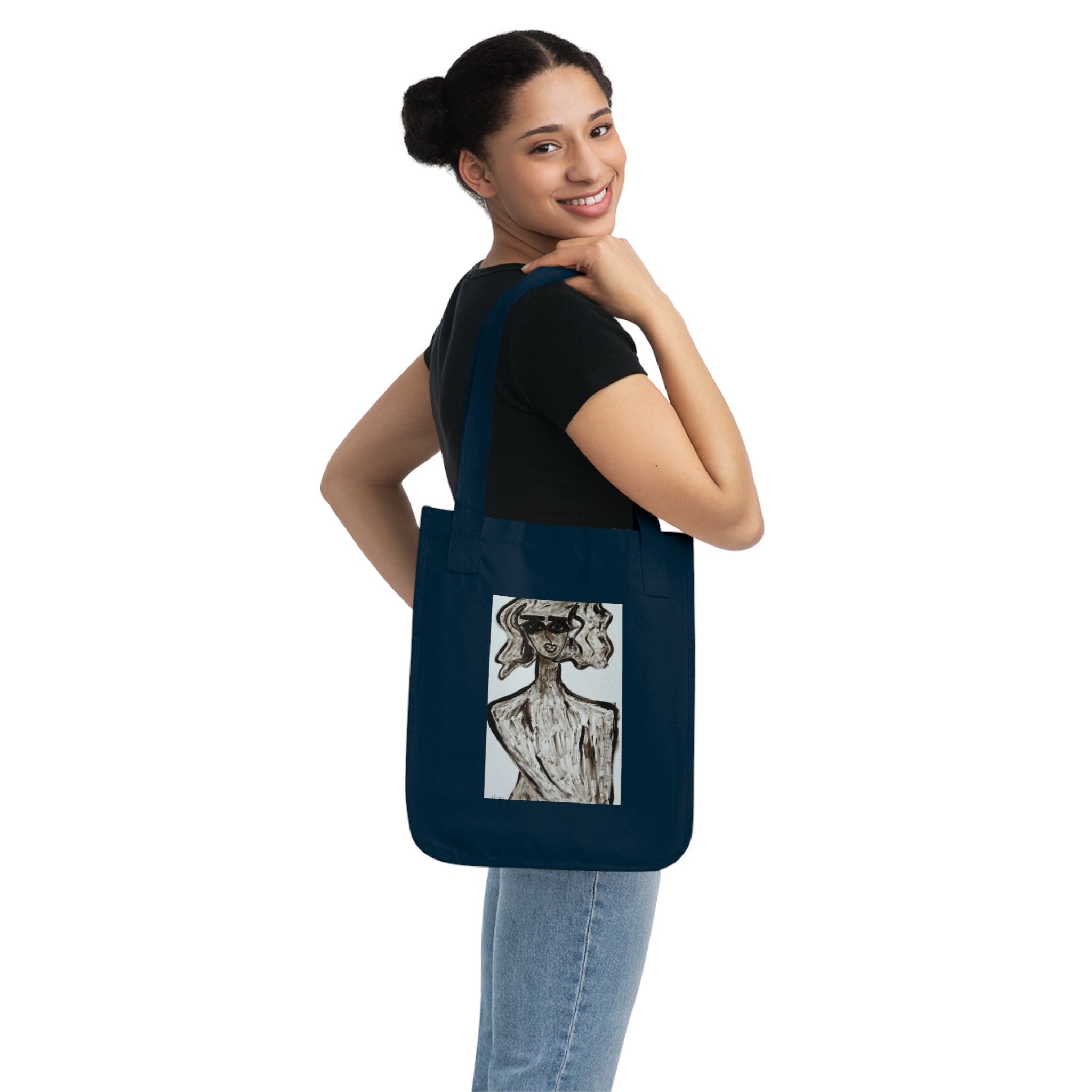 Sac cabas en toile bio | Sac cabas minimaliste avec portrait artistique, en coton écologique, orné d'une peinture abstraite, fait main
