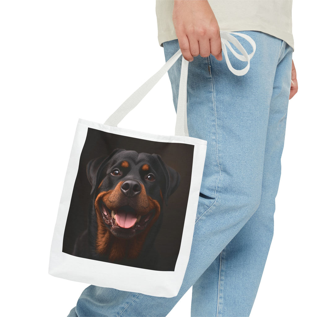 Sac fourre-tout en toile avec portrait de Rottweiler souriant | Sac fourre-tout pour amoureux des chiens