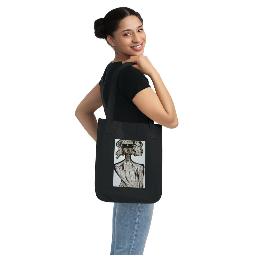 Sac cabas en toile bio | Sac cabas minimaliste avec portrait artistique, en coton écologique, orné d'une peinture abstraite, fait main