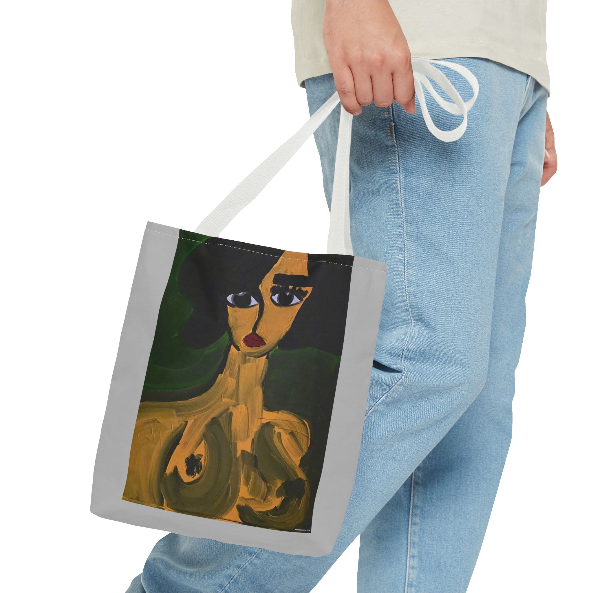Sac fourre-tout portrait abstrait de femme | Motif expressionniste peint à la main