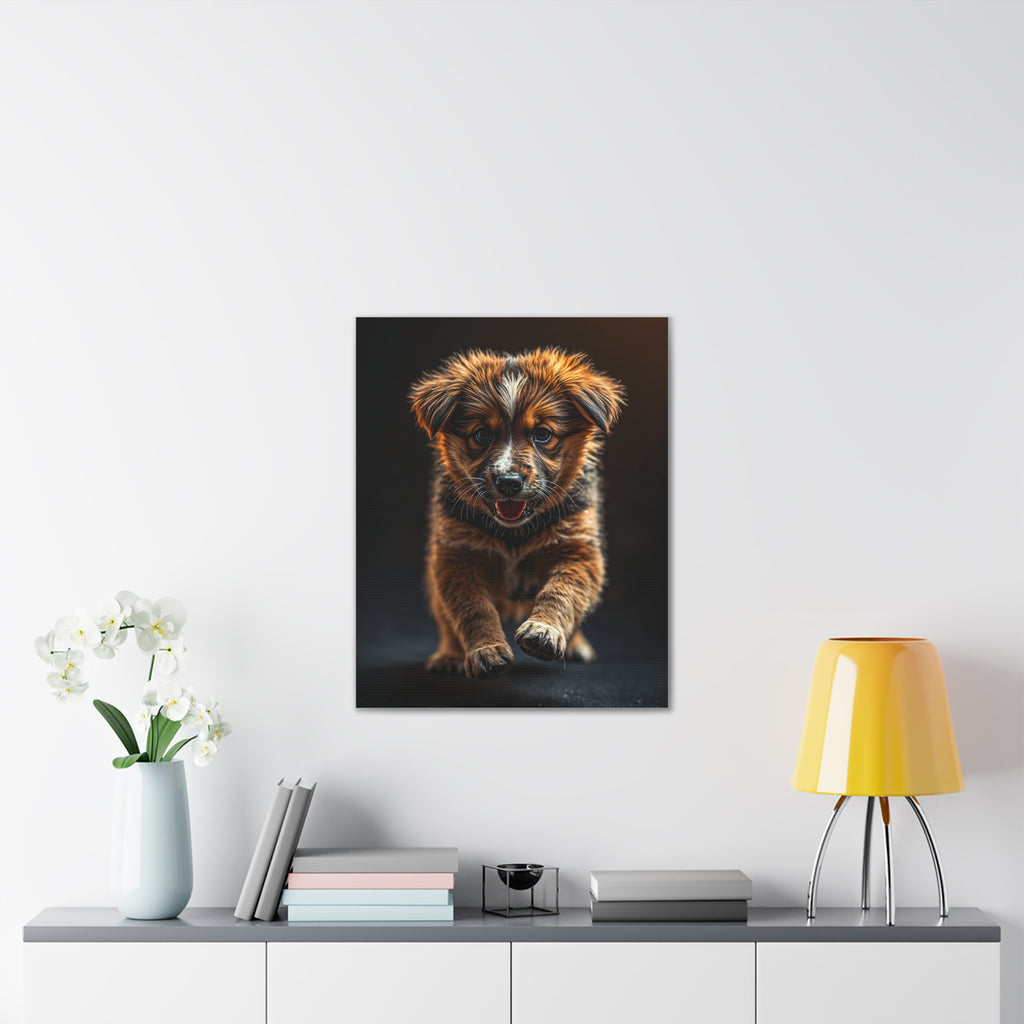 Running Puppy Canvas | Stretched Wall Art, Dog Portrait, gift for dog lovers