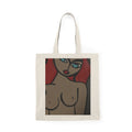 Sac cabas Gallery Tote, imprimé d'art de nu féminin, en coton biologique, avec portrait abstrait d'une rousse nue | Sac cabas moderne en toile pop art |