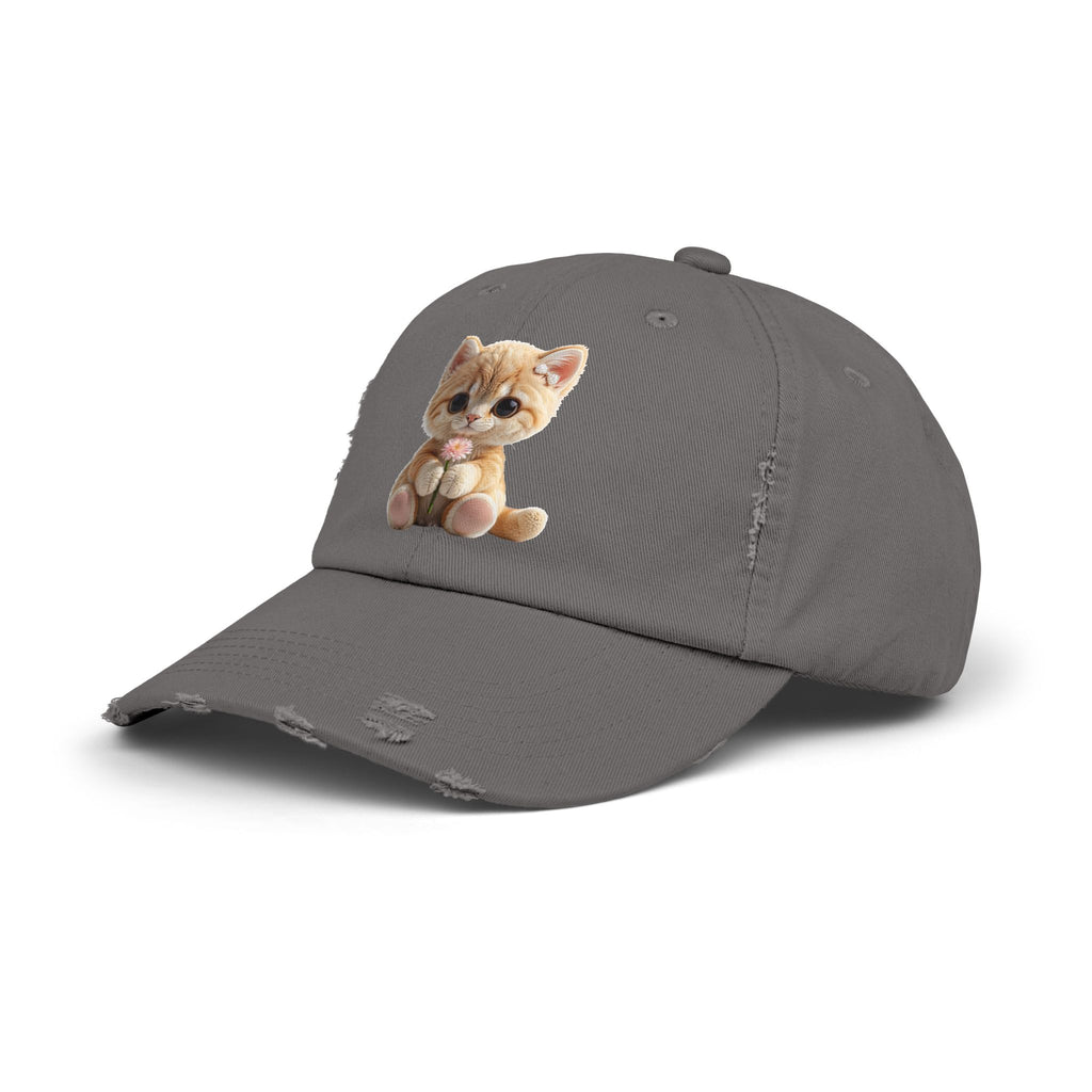Cute Cap | Distressed Baseball Hat with kitty cat