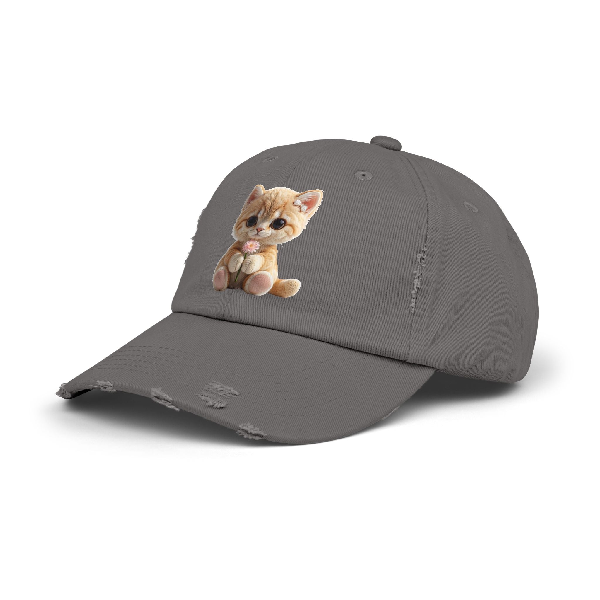 Cute Cap | Distressed Baseball Hat with kitty cat