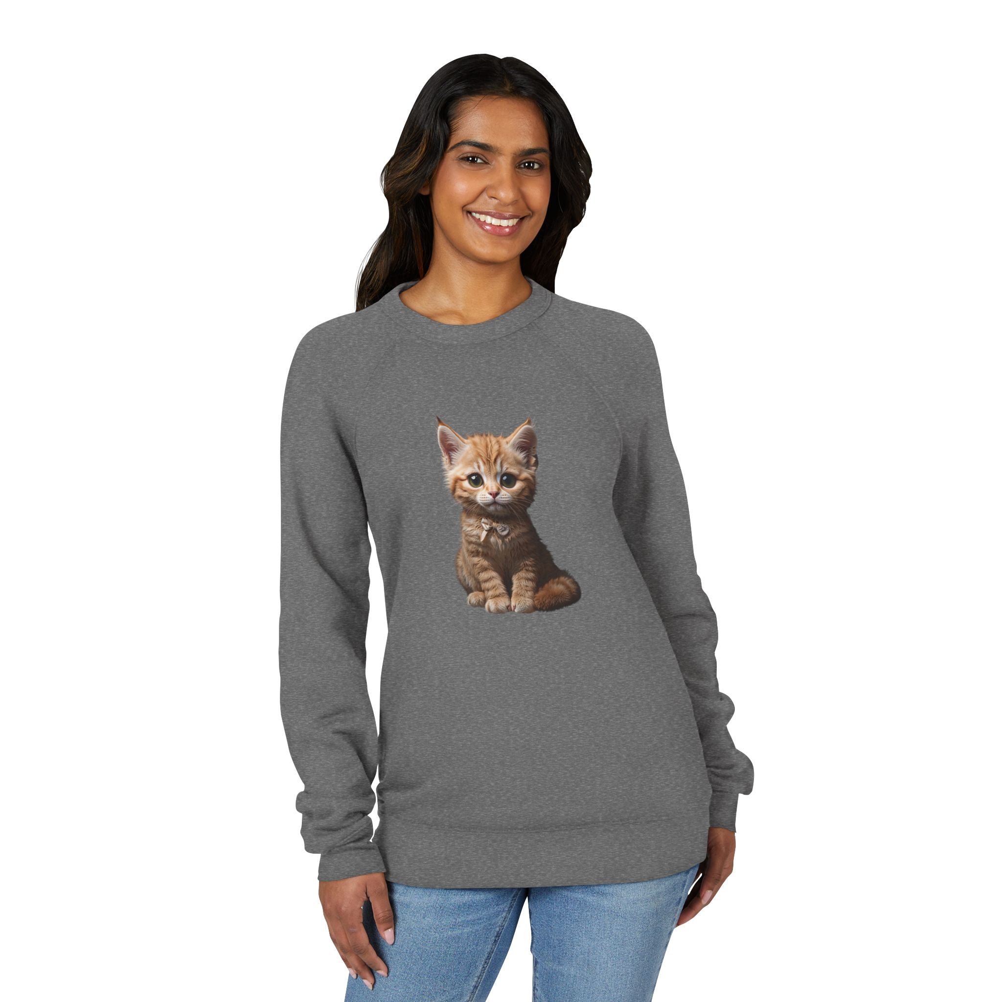 Sweat-shirt à motif chaton tigré orange | Sweat-shirt raglan avec illustration de chat mignon