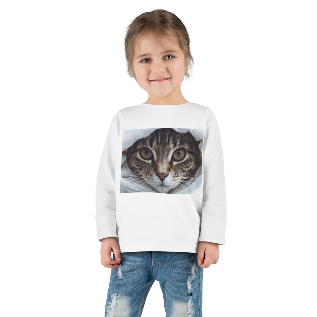 Tabby Cat Face Toddler Long Sleeve Tee | Cute Kitten Photo Shirt