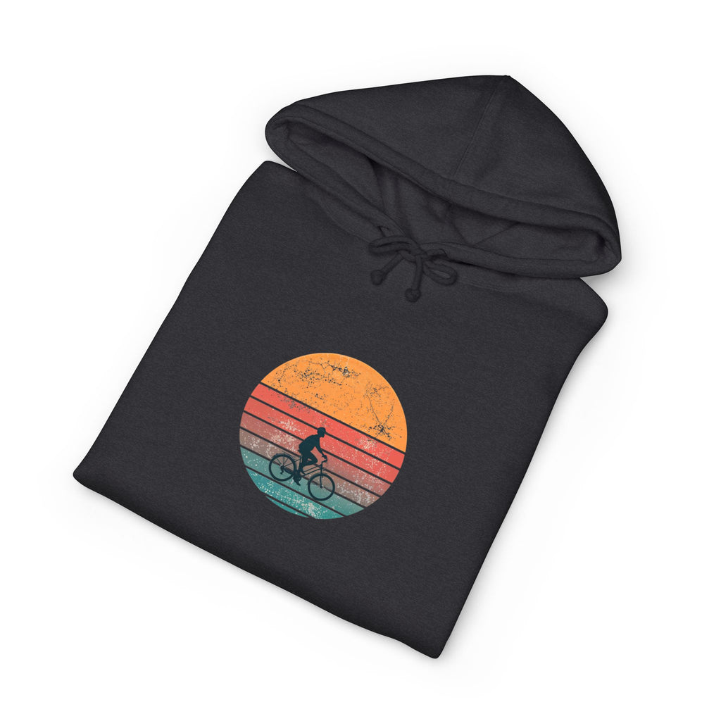 Sweat à capuche rétro coucher de soleil sur un vélo | Silhouette de vélo vintage, ambiance côtière