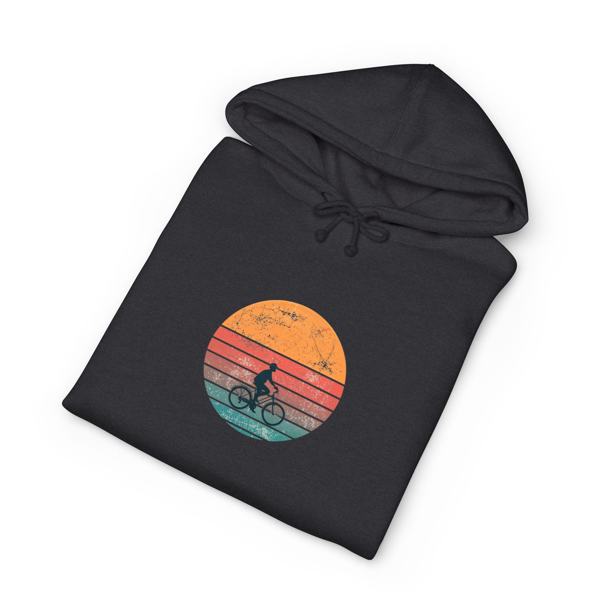 Sweat à capuche rétro coucher de soleil sur un vélo | Silhouette de vélo vintage, ambiance côtière
