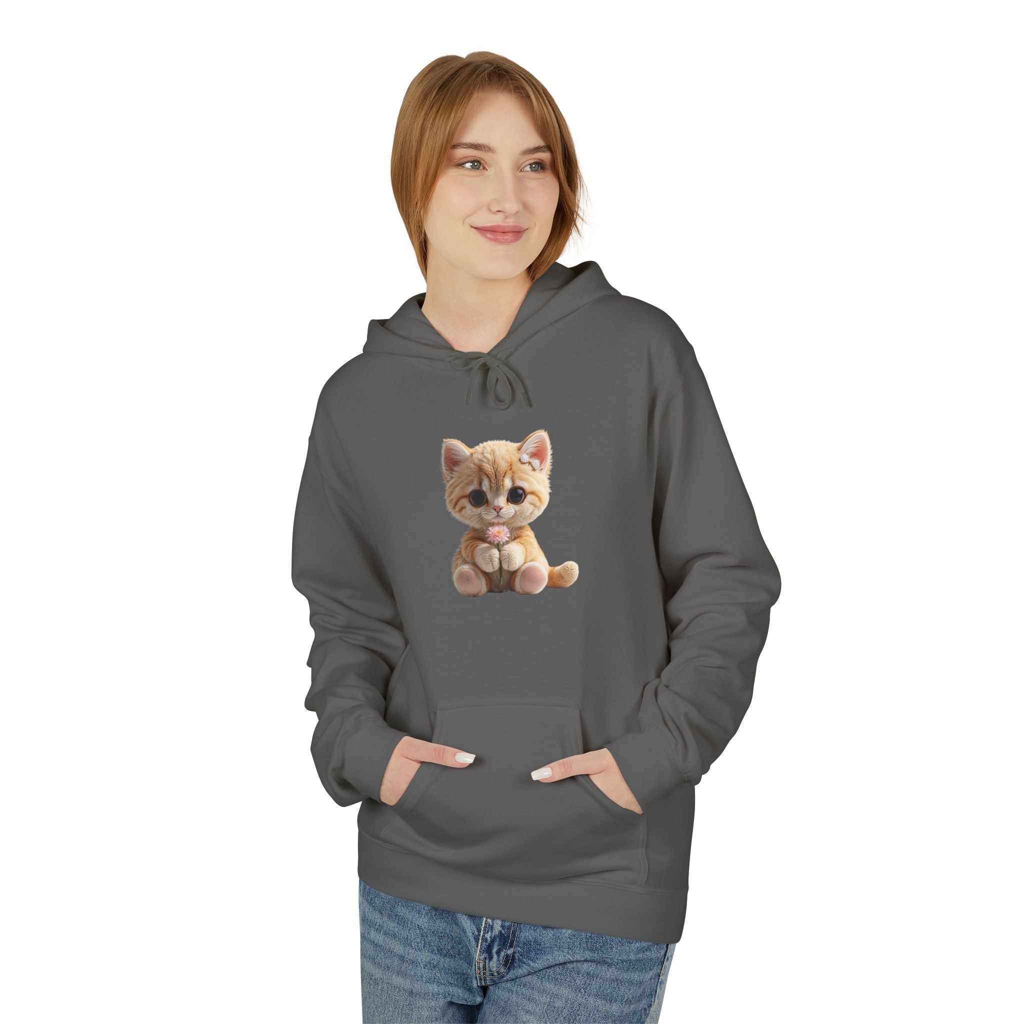 Sweat à capuche chaton assis mignon | Illustration de chat, pull blanc doux