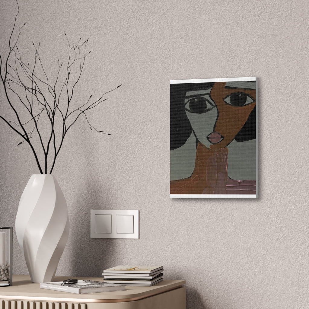 Toile tendue abstraite bicolore représentant un visage | Art mural figuratif moderne