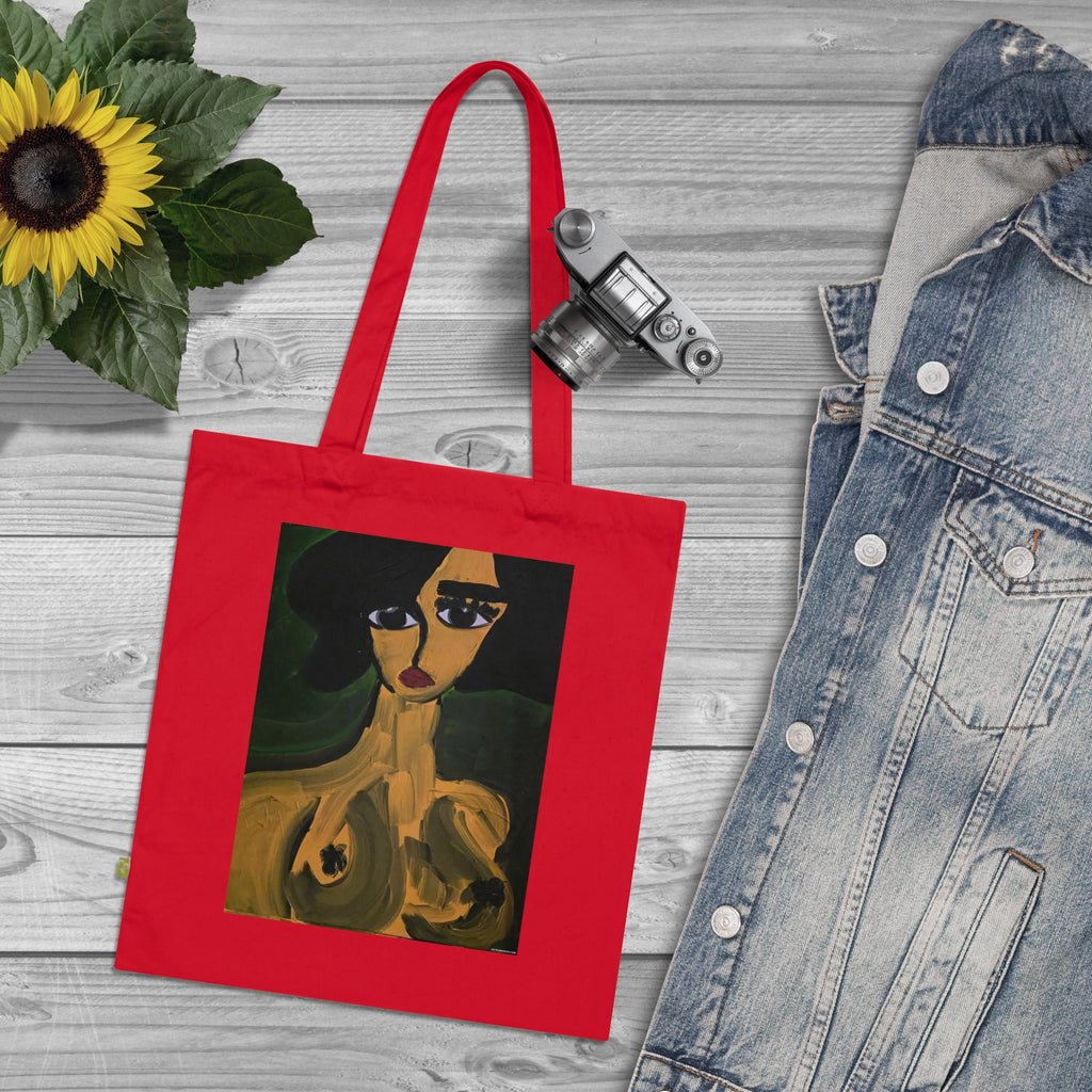 Sac fourre-tout Portrait abstrait | Art expressionniste féminin, coton écologique, toile faite main, peinture de femme nue