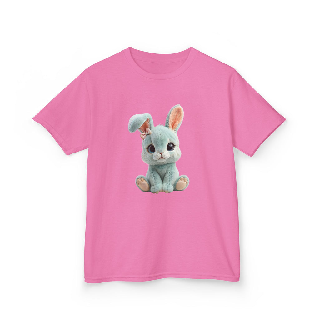 T-shirt enfant lapin en peluche mignon | Illustration de lapin bleu pastel, T-shirt de Pâques