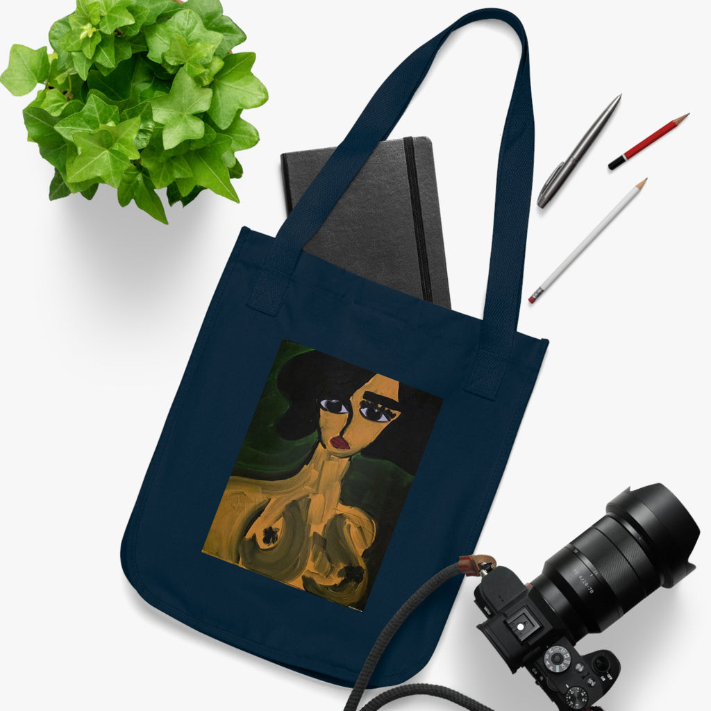 Sac fourre-tout à motif portrait abstrait de femme | Art figuratif pictural, fait main, coton écologique