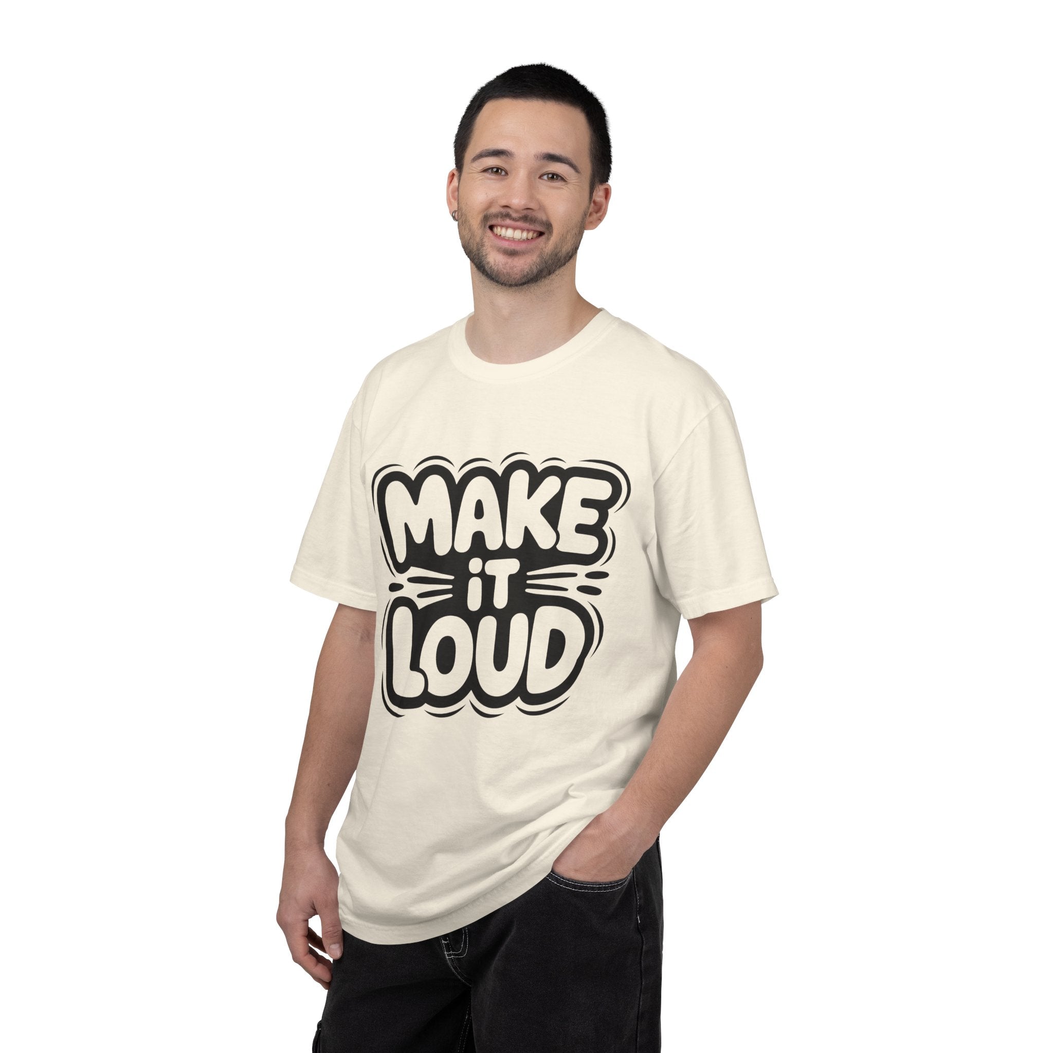 Make It Loud T-shirt | Bold Bubble Letter Graphic, Black White Design