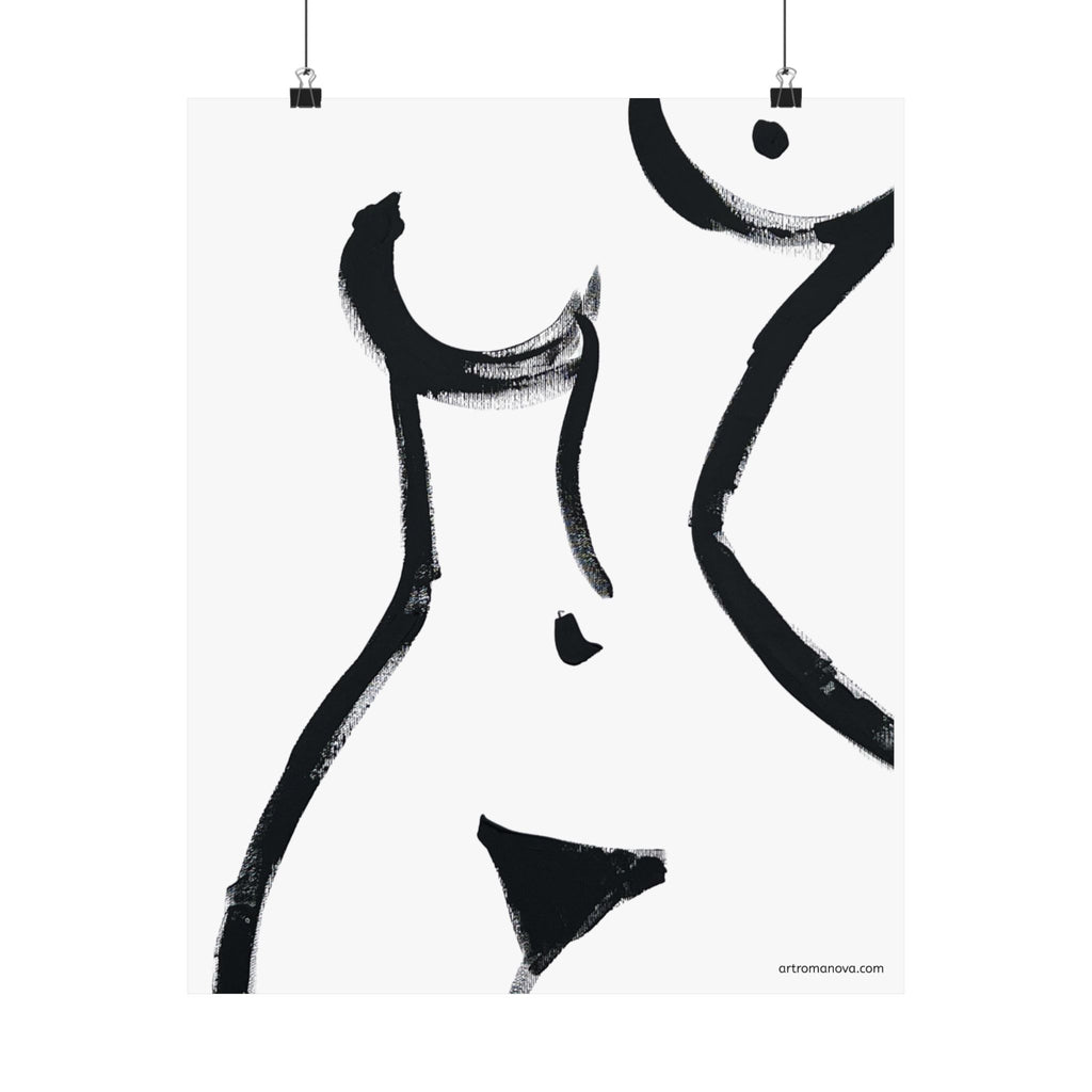 Affiche, Silhouette féminine abstraite | Art à coups de pinceau noirs