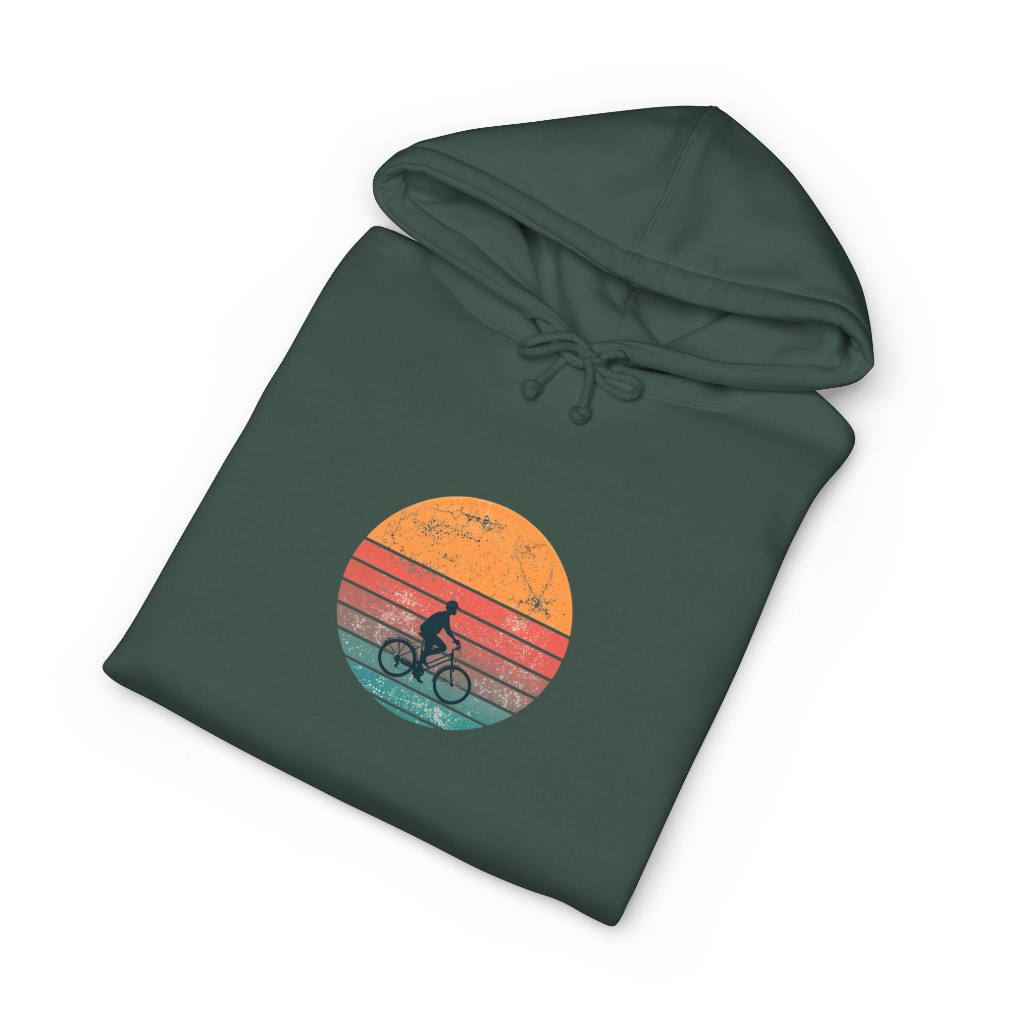 Sweat à capuche rétro coucher de soleil sur un vélo | Silhouette de vélo vintage, ambiance côtière
