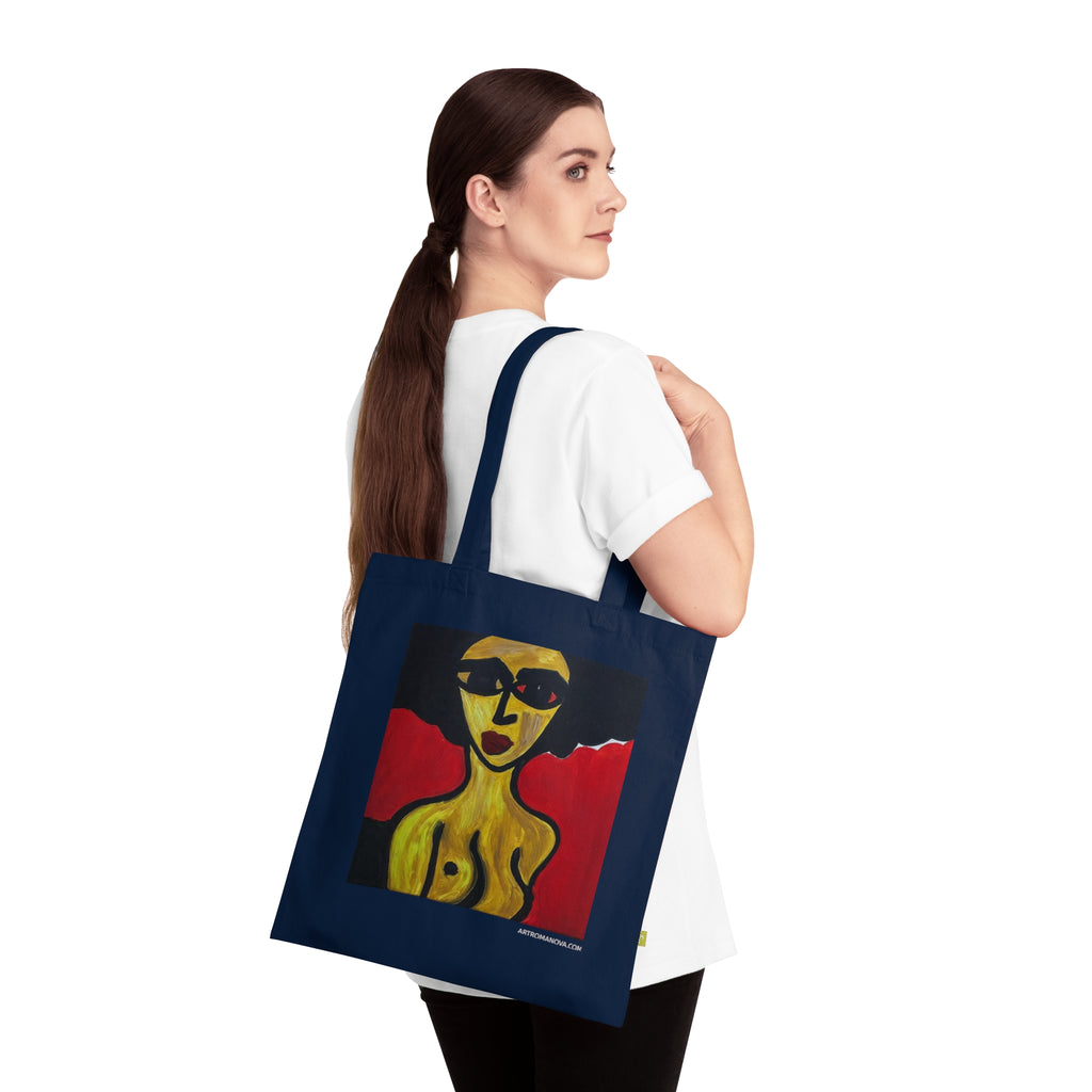 Sac fourre-tout portrait abstrait de femme | Peinture expressionniste moderne, sac fourre-tout fait main, sac fourre-tout en coton écologique