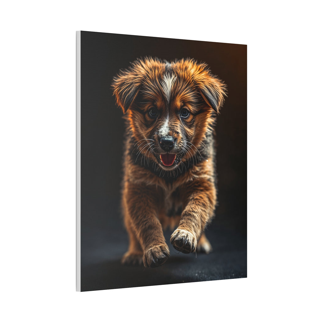 Running Puppy Canvas | Stretched Wall Art, Dog Portrait, gift for dog lovers