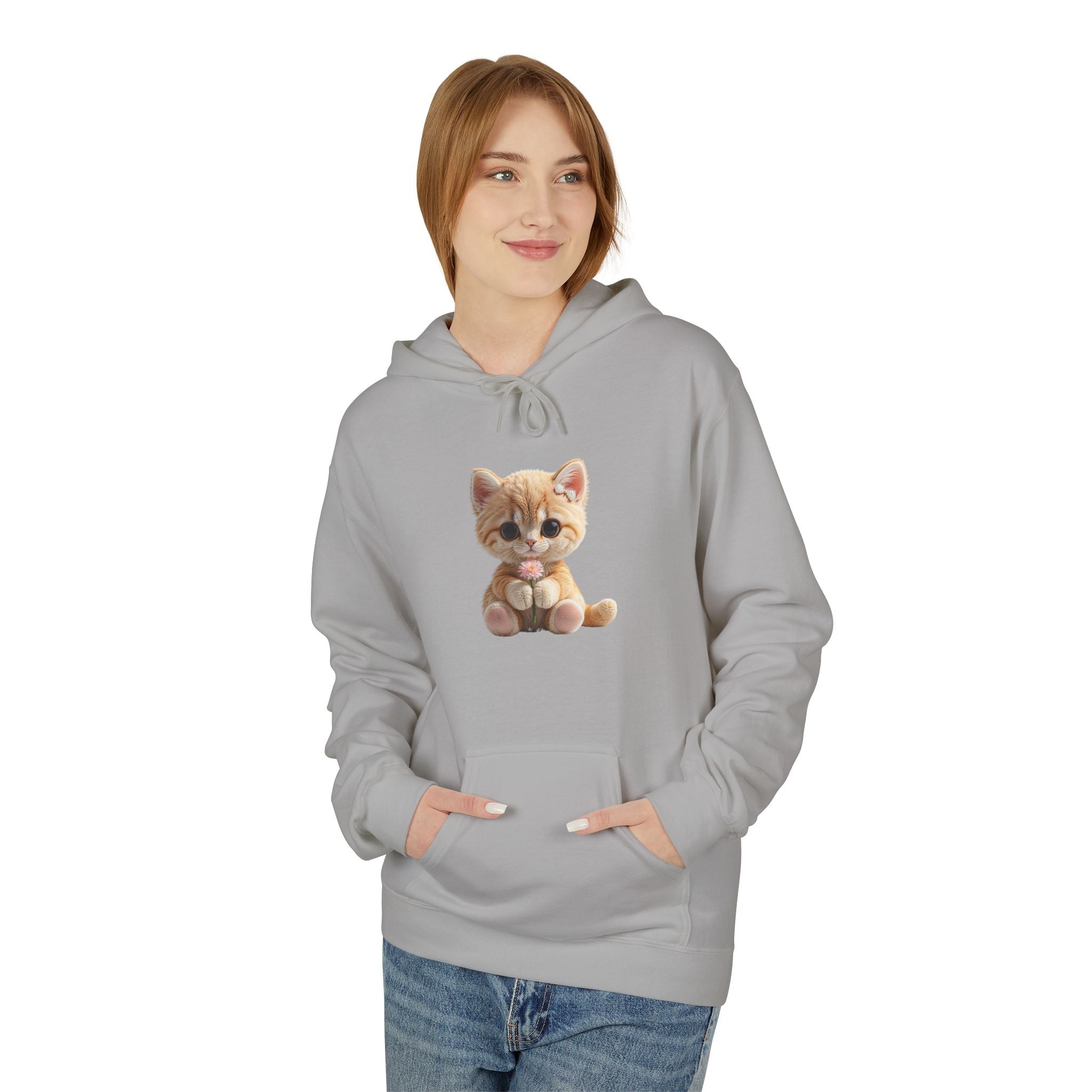 Sweat à capuche chaton assis mignon | Illustration de chat, pull blanc doux
