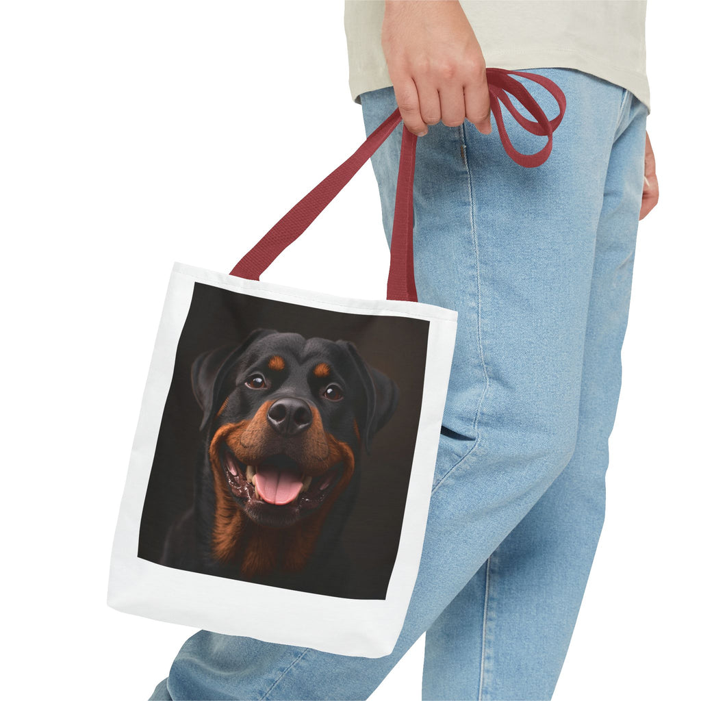 Sac fourre-tout en toile avec portrait de Rottweiler souriant | Sac fourre-tout pour amoureux des chiens