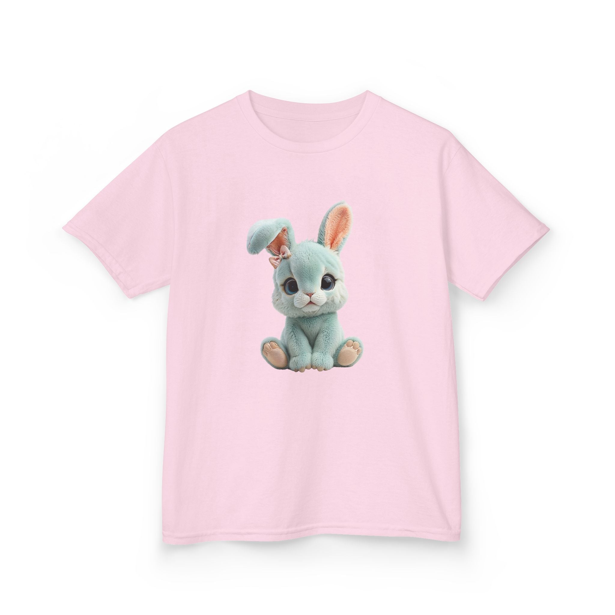 T-shirt enfant lapin en peluche mignon | Illustration de lapin bleu pastel, T-shirt de Pâques