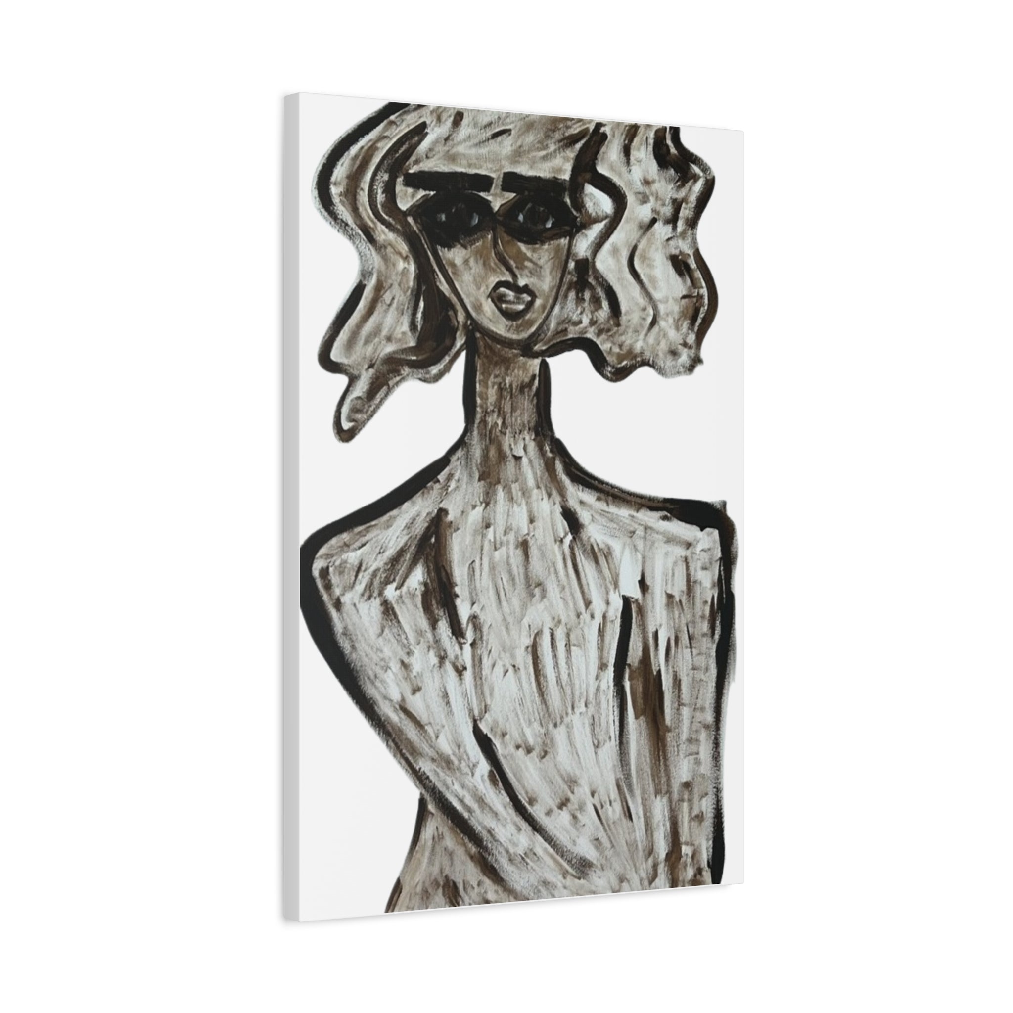 Portrait stylisé de femme sur toile, art contemporain, art moderne