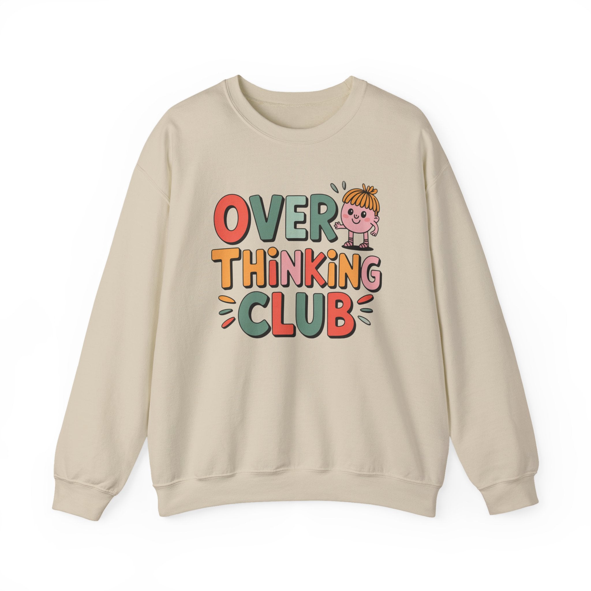 Overthinking Club sweatshirt | Cute cartoon text crewneck, Smart & Funny Slogan Sweatshirt, Trendy Motivational Streetwear