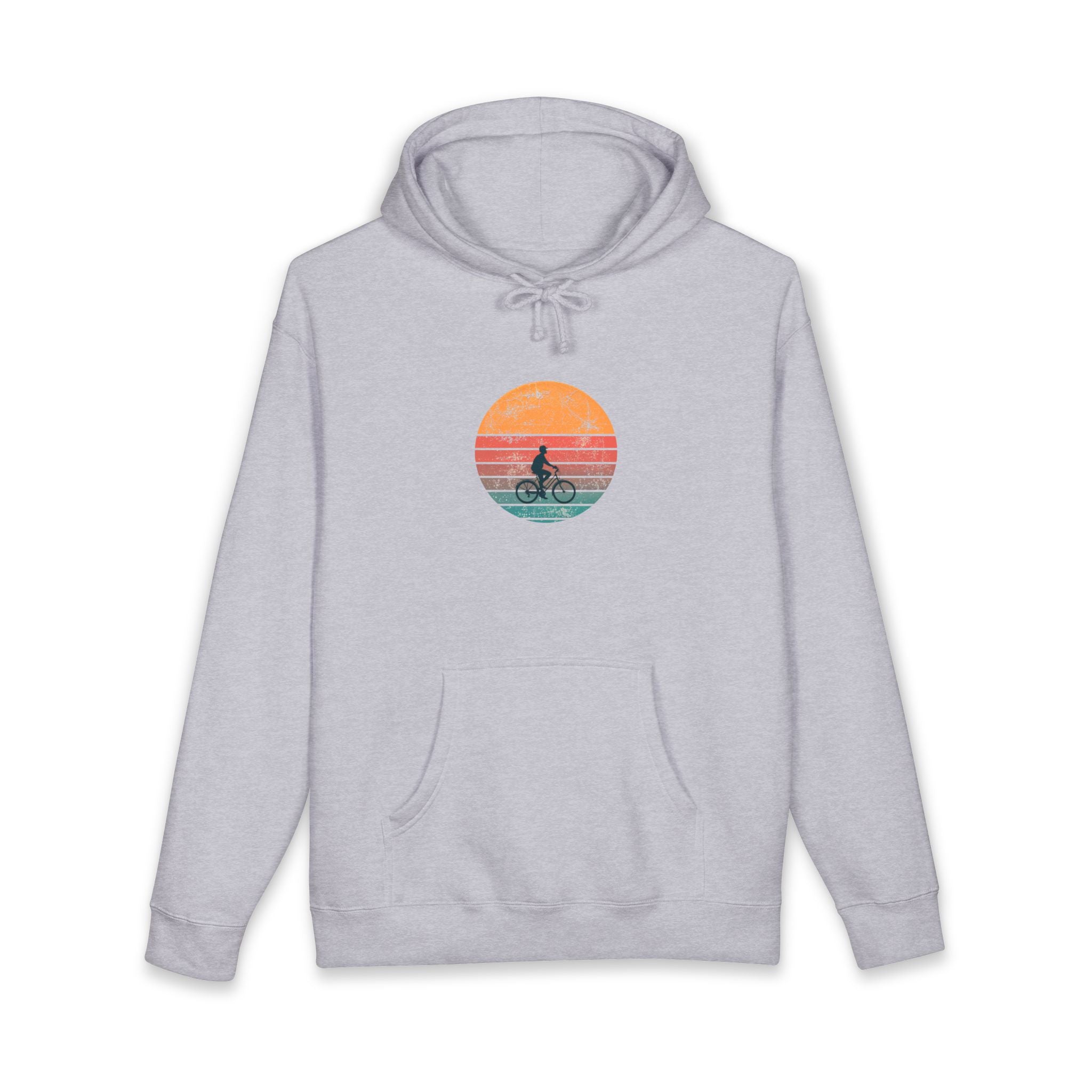 Sweat à capuche rétro coucher de soleil sur un vélo | Silhouette de vélo vintage, ambiance côtière