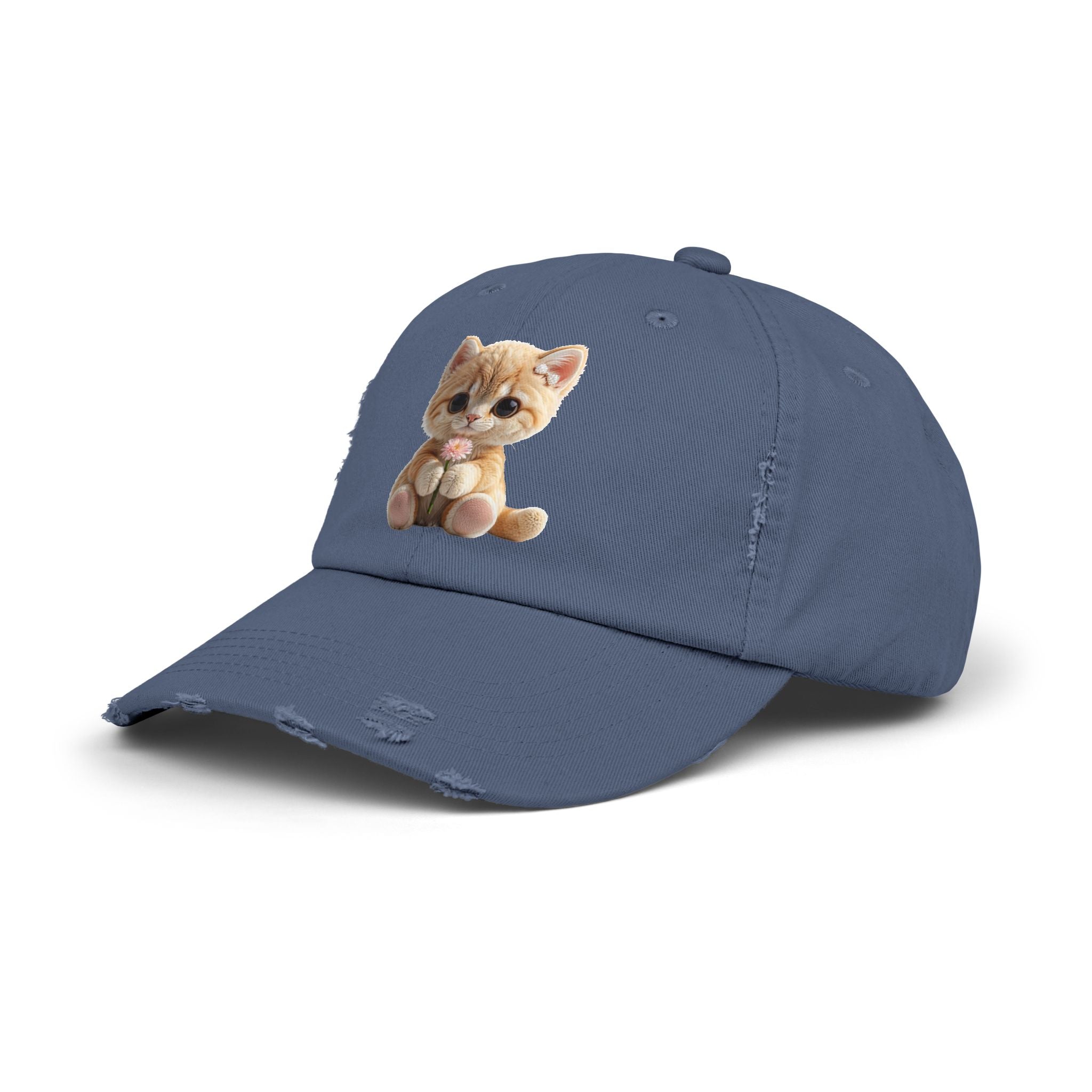 Cute Cap | Distressed Baseball Hat with kitty cat