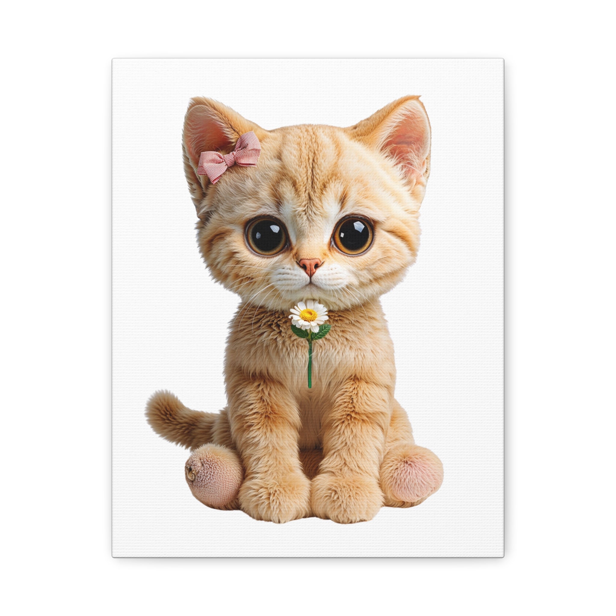 Cute Big-Eyed Kitten with Daisy Canvas