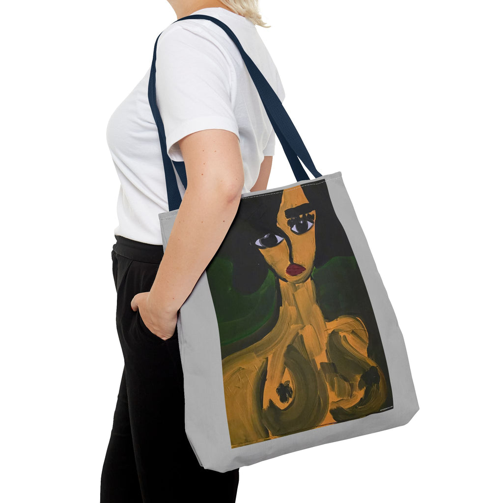 Sac fourre-tout portrait abstrait de femme | Motif expressionniste peint à la main