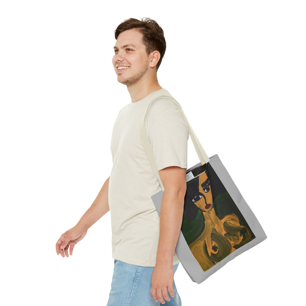 Sac fourre-tout portrait abstrait de femme | Motif expressionniste peint à la main