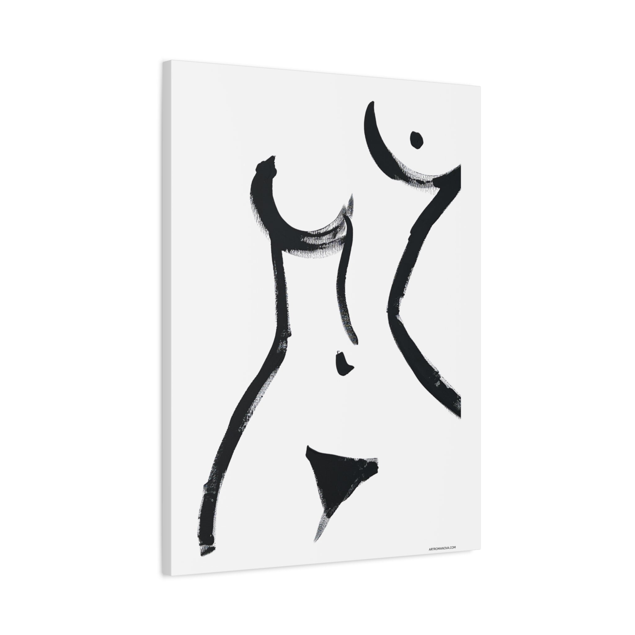 Toile minimaliste à coups de pinceau noirs représentant une figure féminine